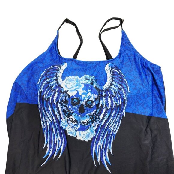 Plus Size 3X Rosegal Womens 2-Piece Tankini Set kull Wings Print Blue Black - Picture 5 of 7